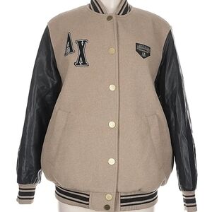 Gently Used Armani Exchange Tan and Black Varsity Jacket